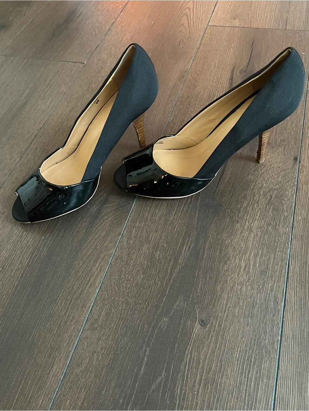 Tahari Black Patent Peep-Toe Heels